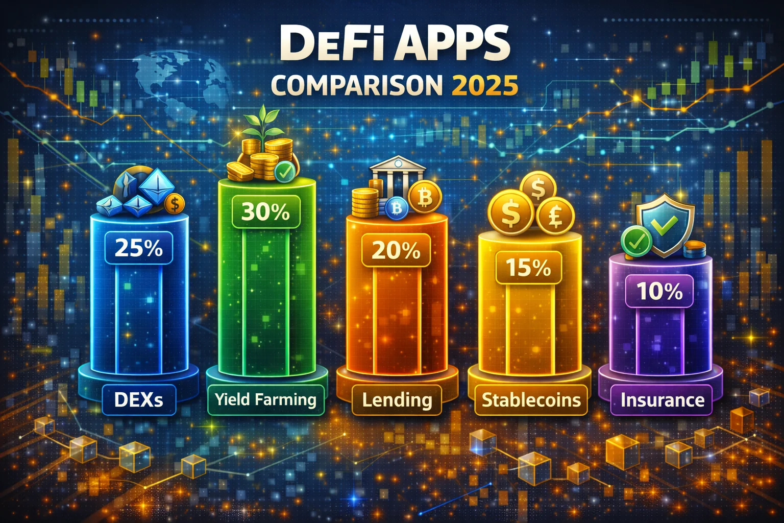 Top DeFi applications comparison chart with TVL and features