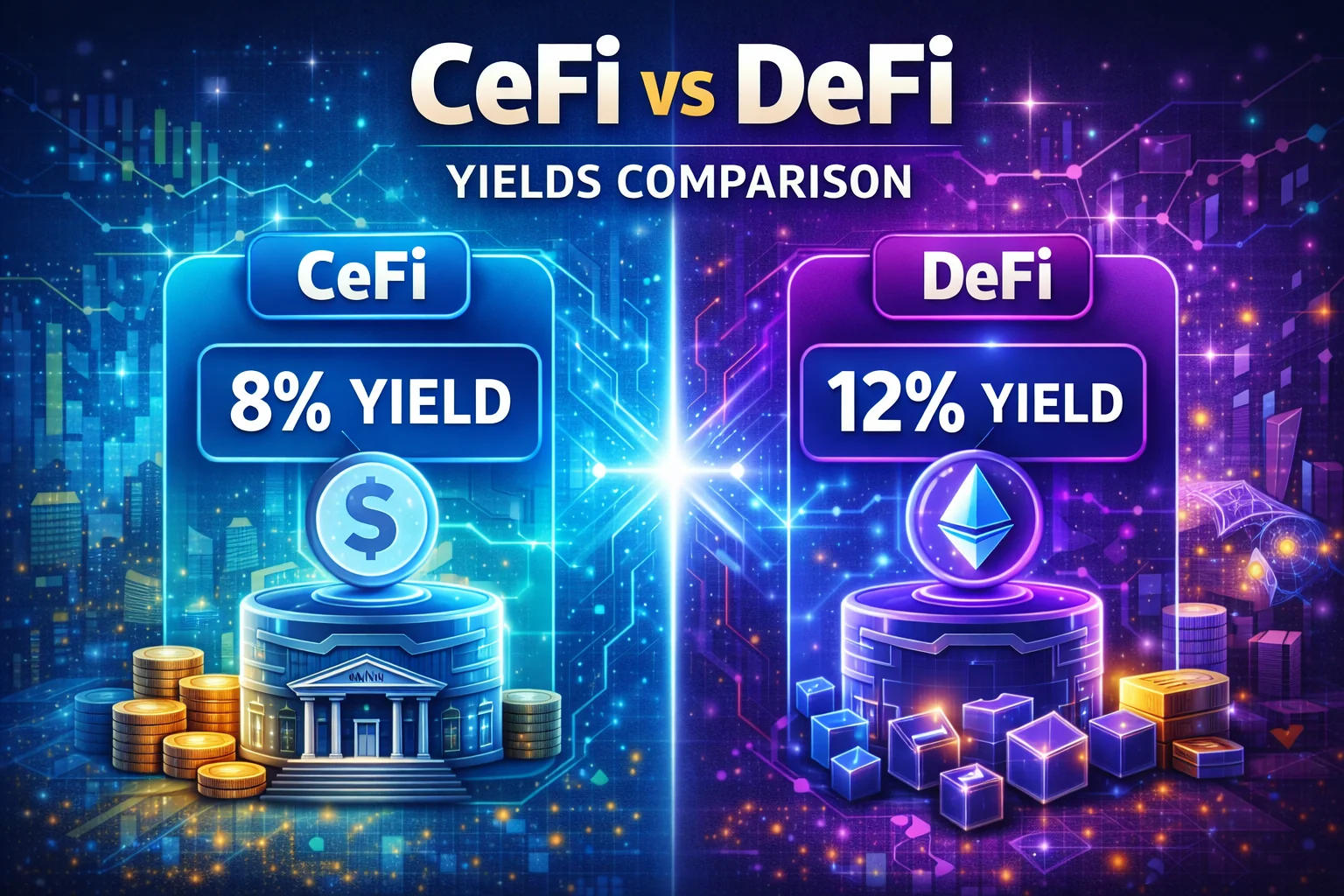 CeFi vs DeFi yields comparison chart showing interest rates and risk profiles