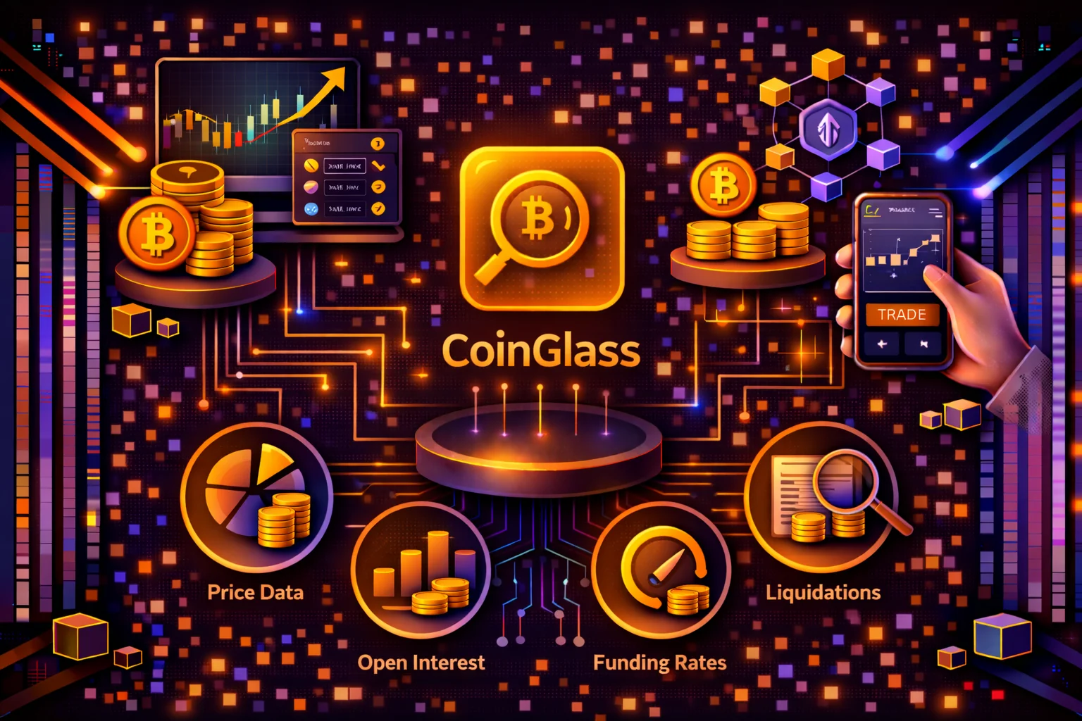 CoinGlass analytics features, including liquidation heatmaps, funding rates, and open interest tracking