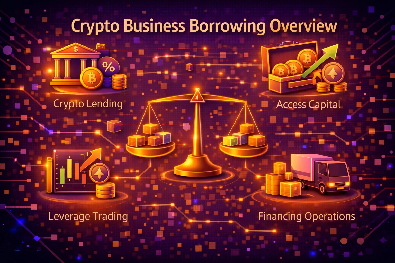 Cryptocurrency borrowing for business overview showing platforms, benefits, risks, and compliance considerations