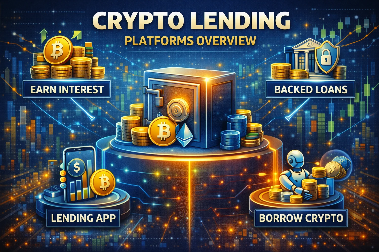 Crypto lending platforms comparison showing CeFi and DeFi options with rates