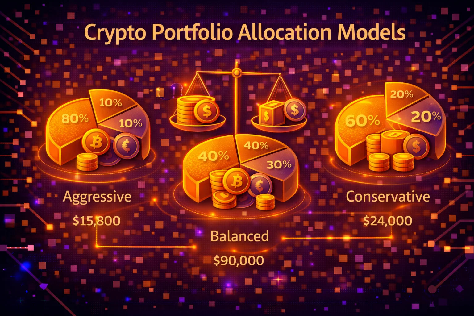 Cryptocurrency portfolio allocation models showing conservative, balanced, and aggressive strategies