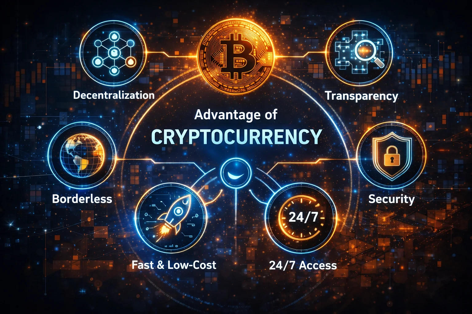 Infographic showing key advantages of cryptocurrency over traditional money