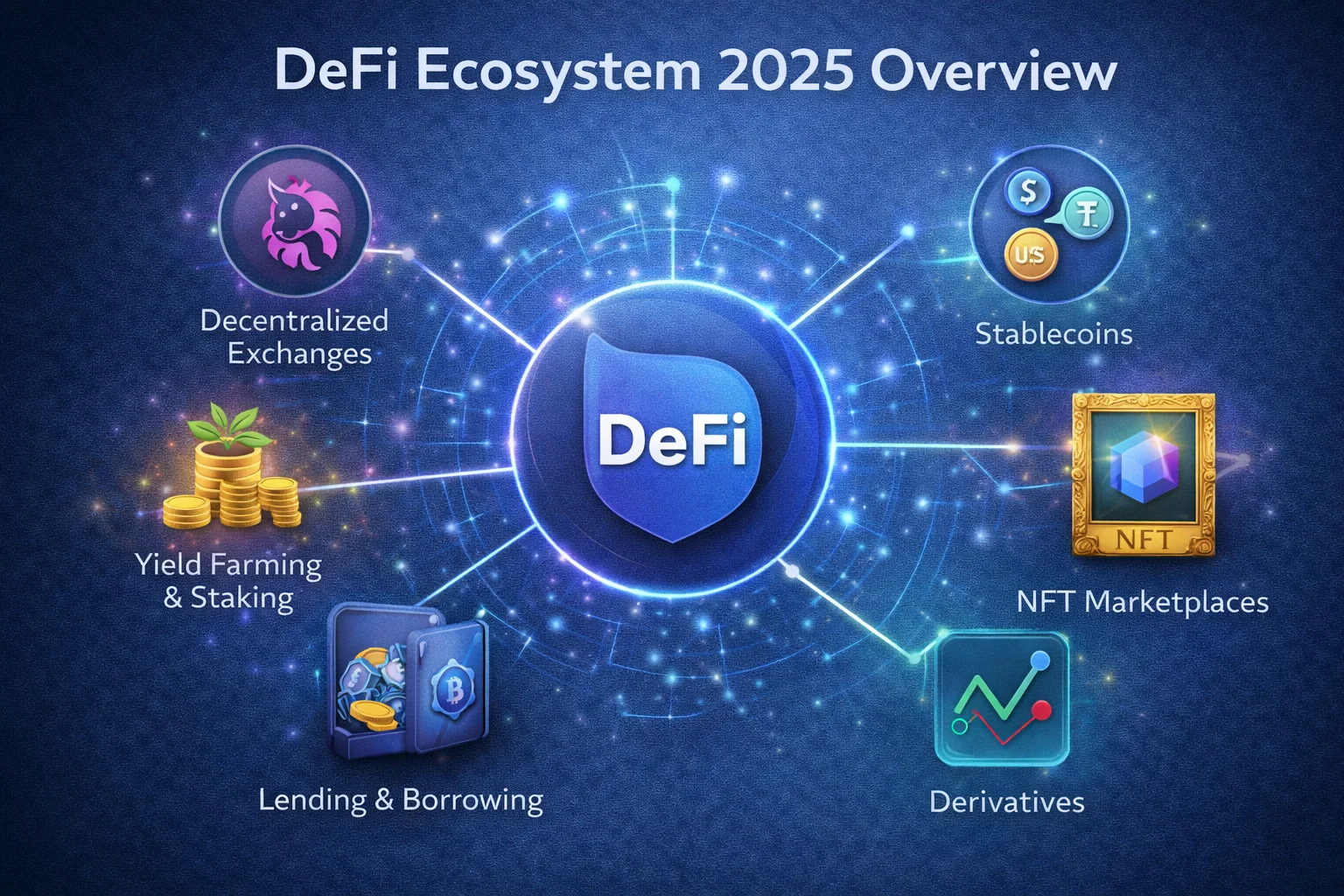  DeFi ecosystem overview for 2025 showing major protocols, TVL, and multi-chain expansion