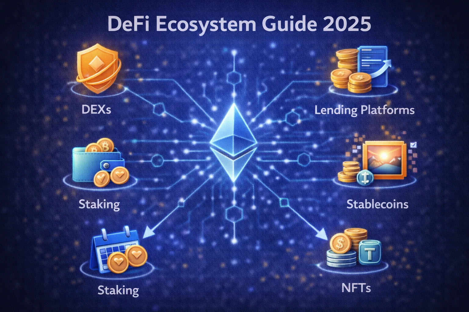 DeFi ecosystem overview showing protocols, automated protocols, and decentralised applications