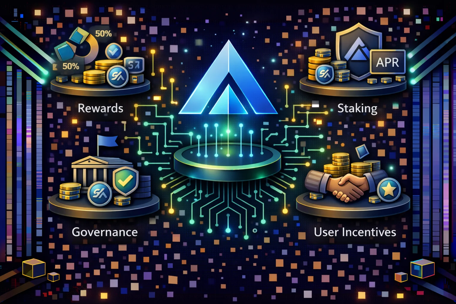 GMX tokenomics diagram showing fee distribution between GMX stakers and GLP holders