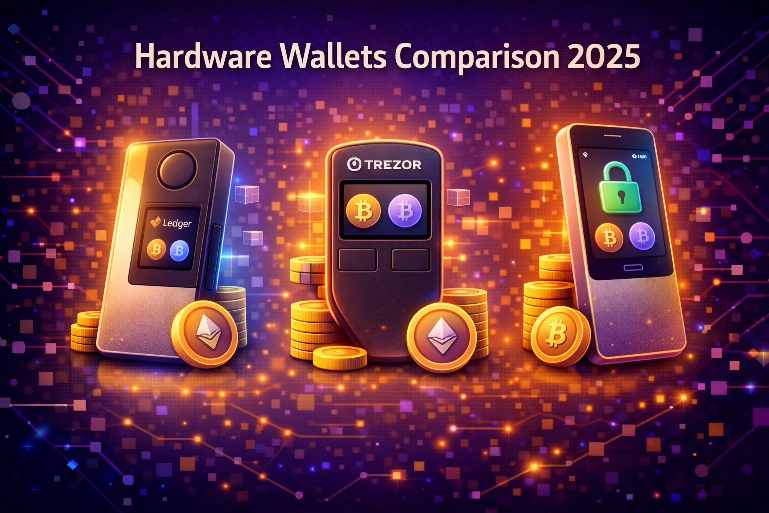Comprehensive comparison of top hardware wallets showing security features, supported cryptocurrencies, and user interfaces
