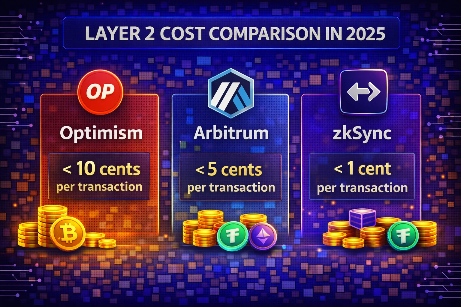 Layer 2 cost comparison: transaction fees across Ethereum, Arbitrum, Optimism, and zkSync
