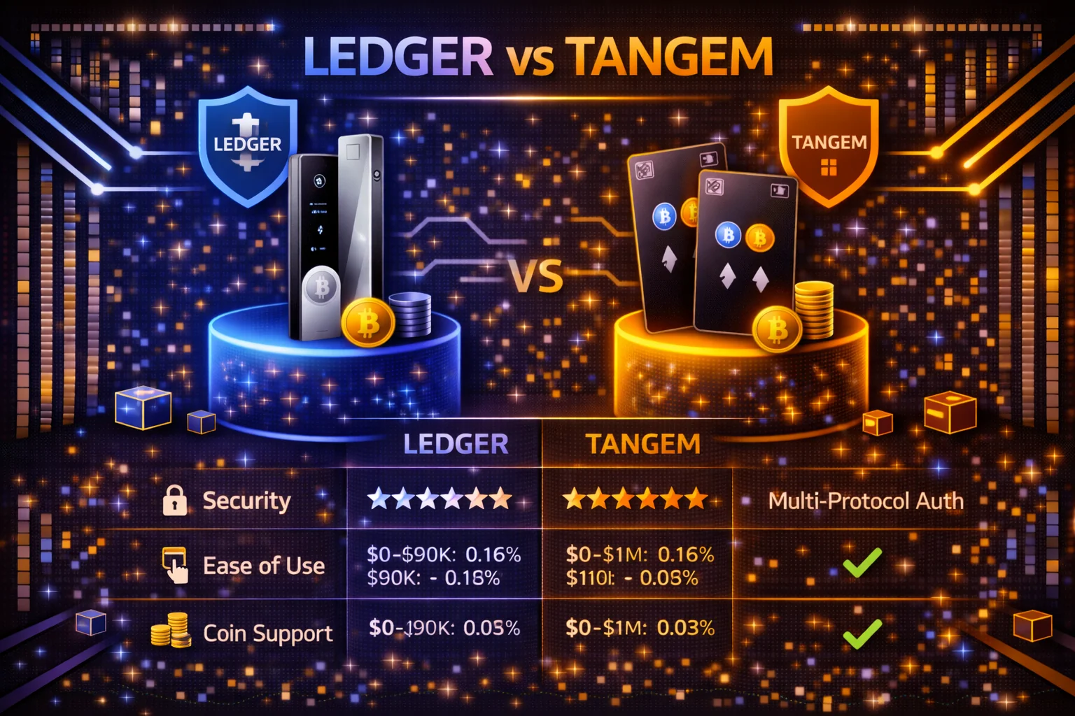 Ledger Nano X vs Tangem Card hardware wallet comparison showing design and features