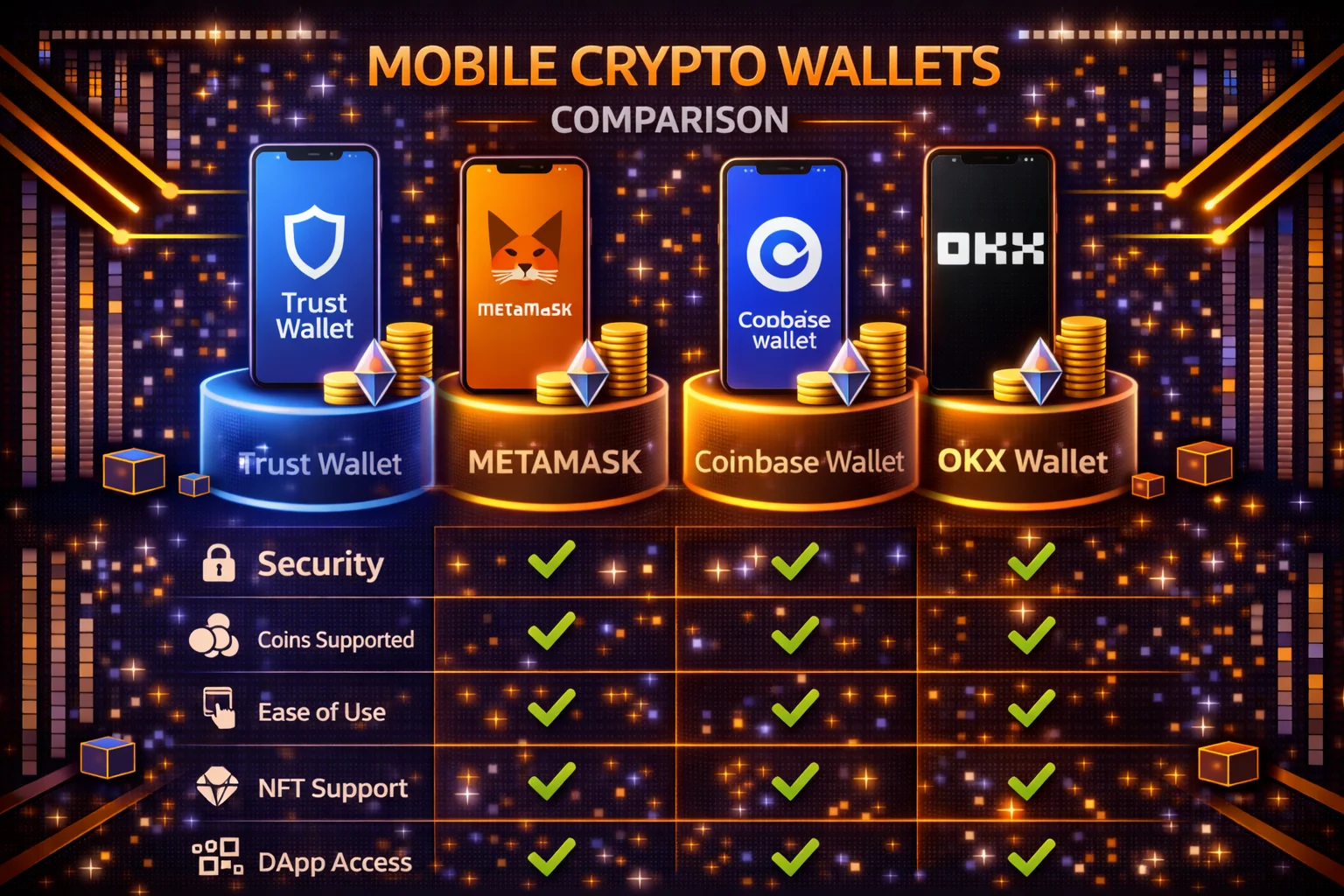 Best mobile cryptocurrency wallets comparison showing MetaMask, Trust Wallet and other apps