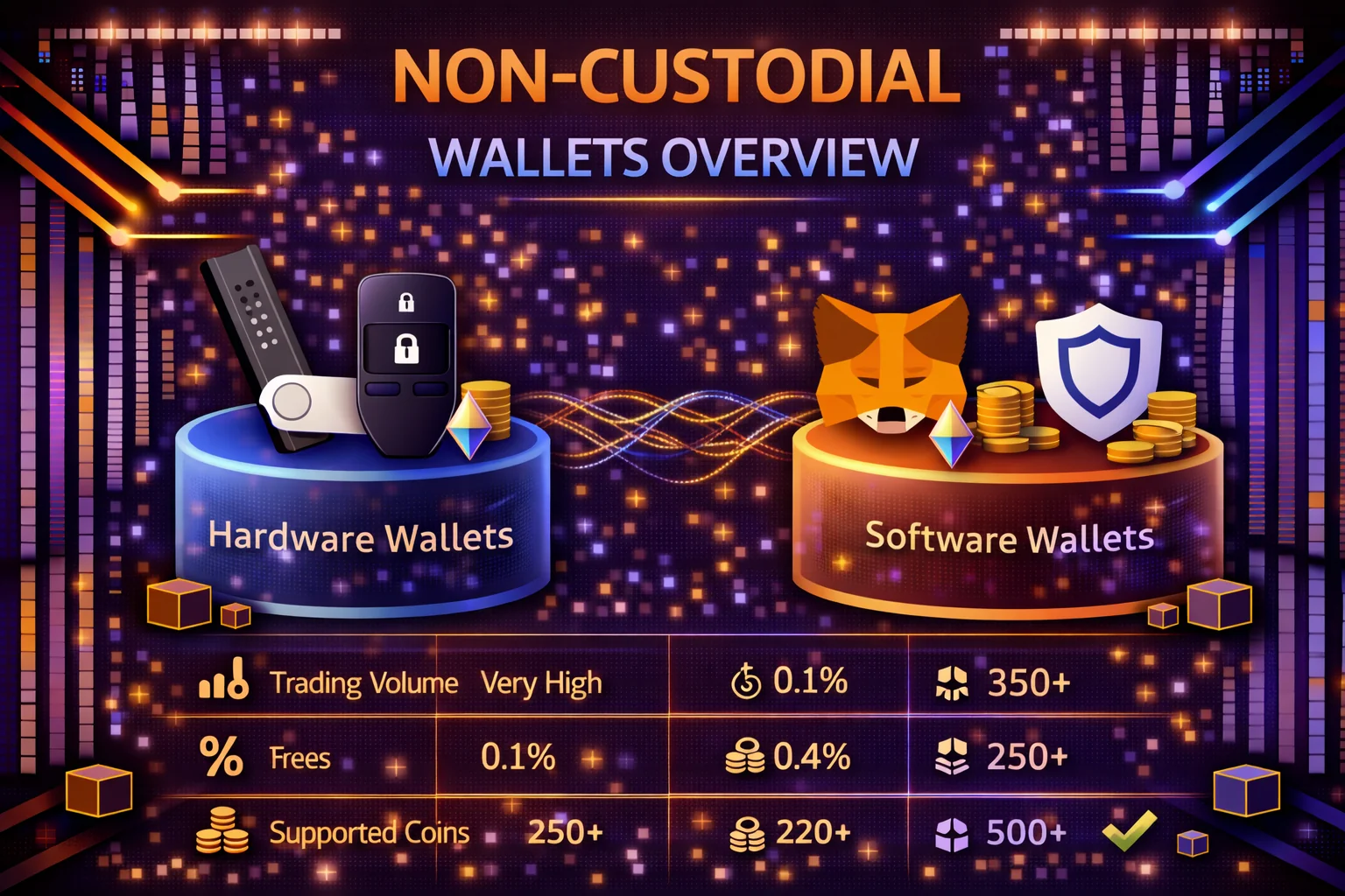 Non-custodial crypto wallets comparison showing self-custody security features