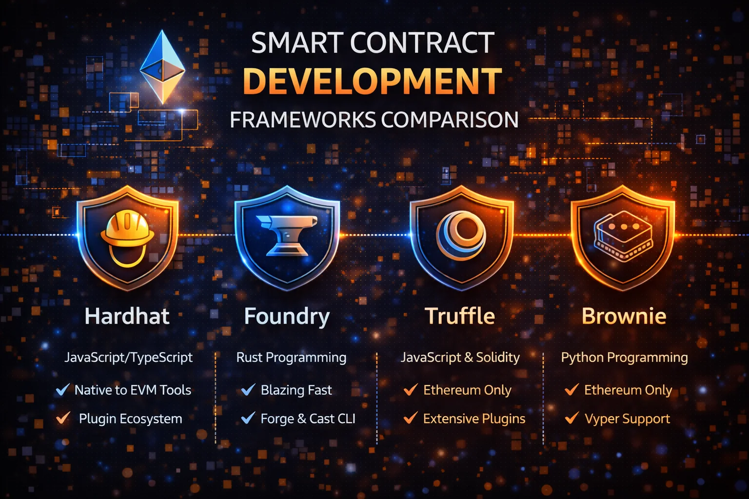 Smart contract frameworks: Hardhat, Foundry, and Truffle features and use cases