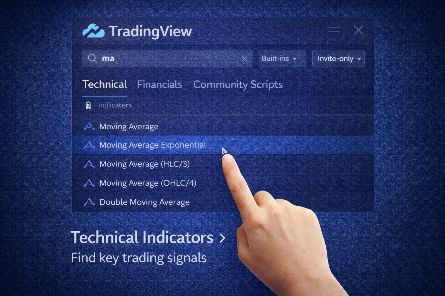 TradingView technical indicators including RSI, MACD, and moving averages on crypto chart