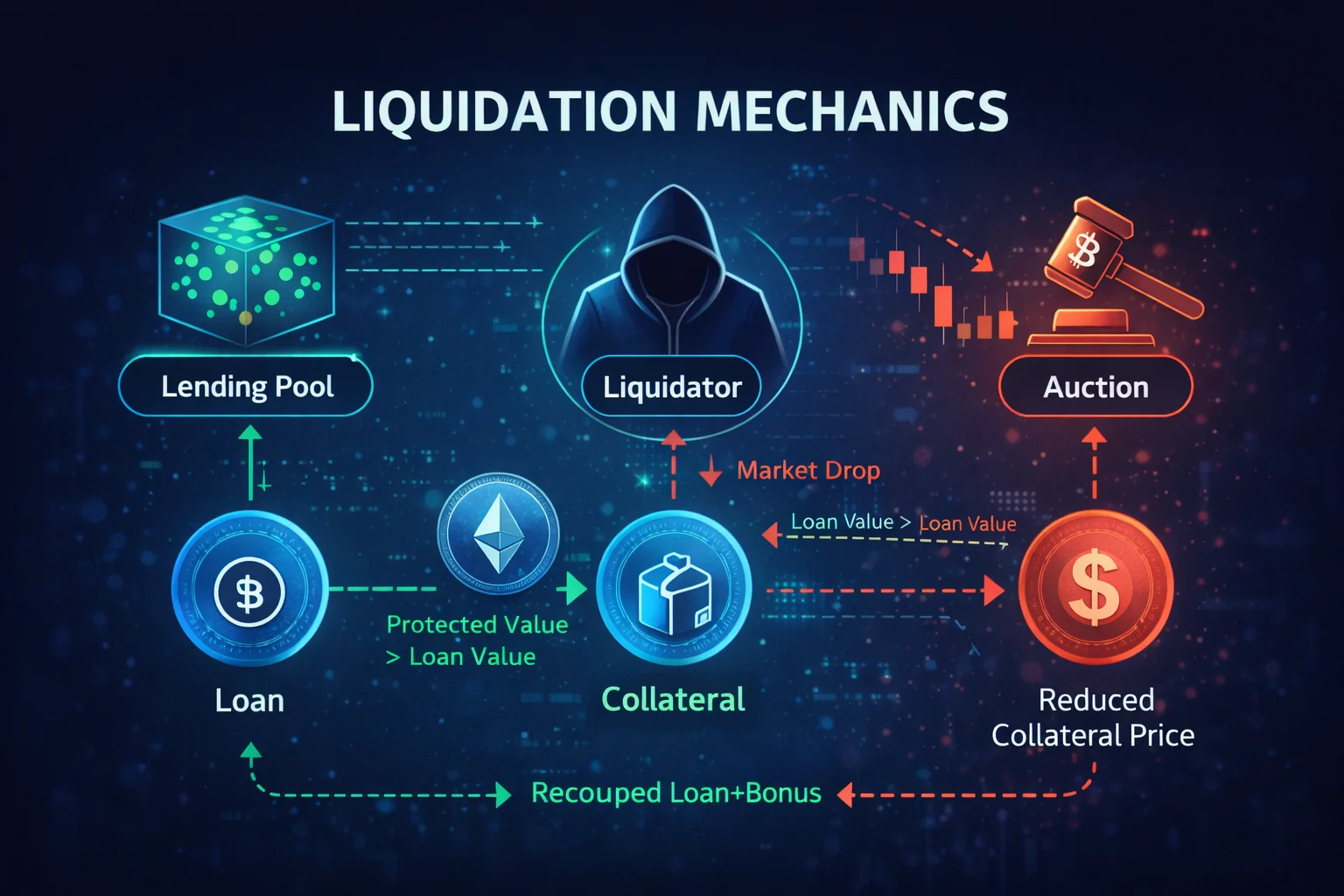 Liquidation mechanics: health factor, LTV ratios, and triggers in DeFi and CeFi