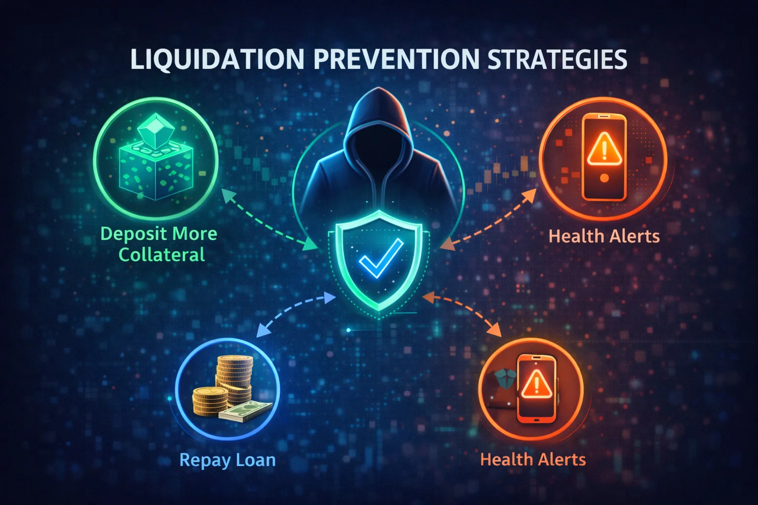 Liquidation prevention: conservative LTV, emergency funds, diversified collateral, partial repayments