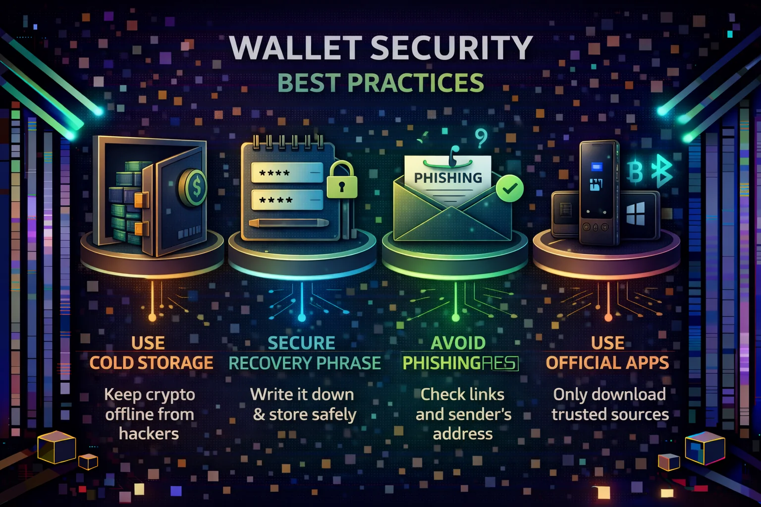 Comprehensive infographic showing security best practices for non-custodial crypto wallets