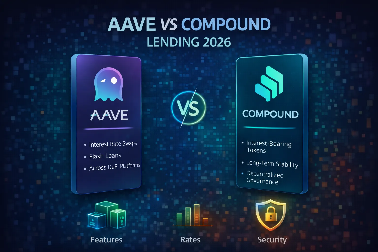 Aave vs Compound comparison showing features, rates, and security analysis